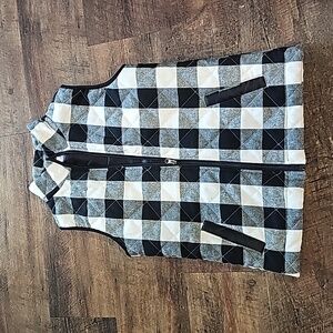 Pink Lily Plaid Quilted Vest Black White Women's Size Small